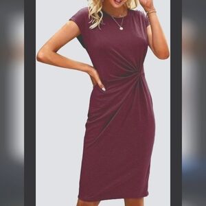 NWOT AMAZON Burgundy Front Knot Tie Cap Sleeve Dress